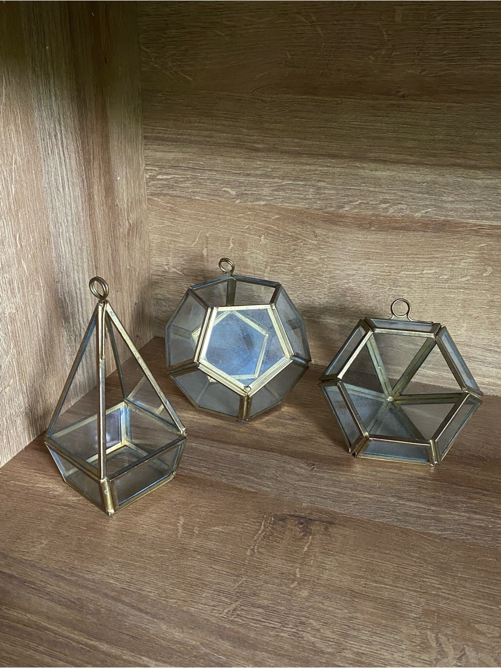 Brass Geometric Display or Hanging Terrarium - Set of 3